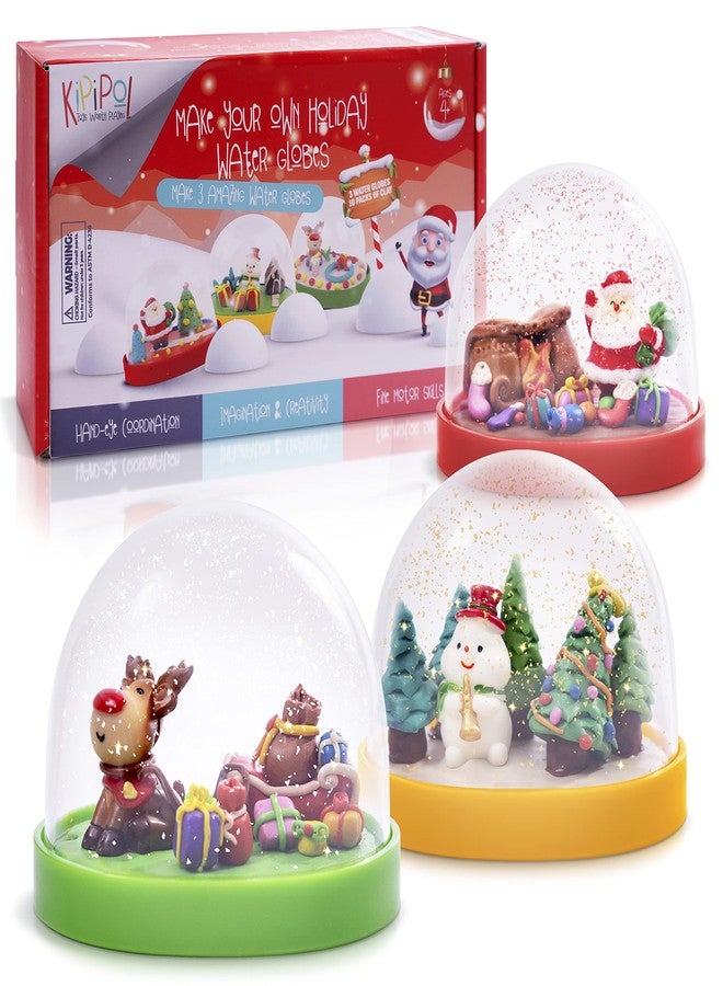 Kipipol Make Your Own Holiday Water Globe Kit - 3X DIY Snow Globe Making Kit w/ 3 Figures, 10 Packs of Modeling Clay for Sculpting, Crafts for Girls Ages 4-6, Arts and Crafts for Kids Ages 4-6-8-12 - Image 1